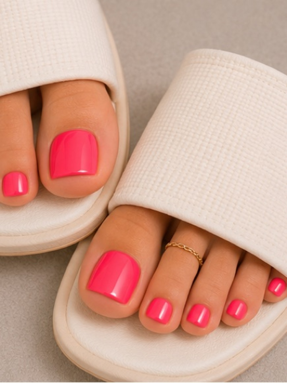Hot Pink Press-On Toenails – Short Square Natural Pedicure Set $7 or $5 for $20